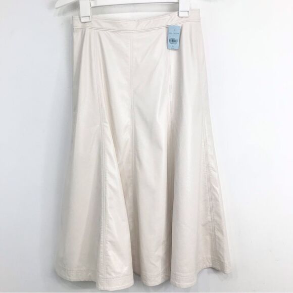 SOLD Ann Taylor White Faux Leather A Line Panel Stitch Midi Skirt NEW - Picture 1 of 15